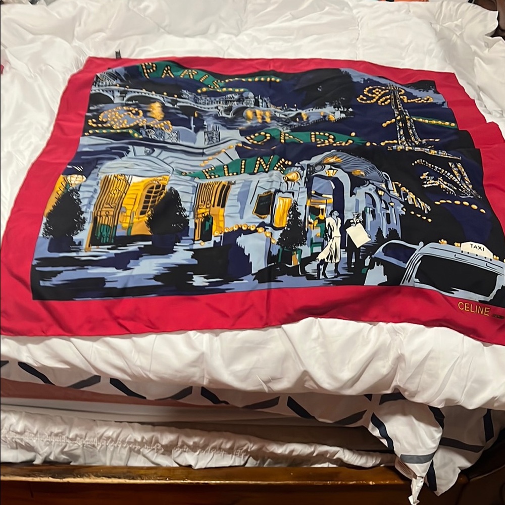 Celine Paris Scarf with Red and Blue Design - Picture 3 of 4